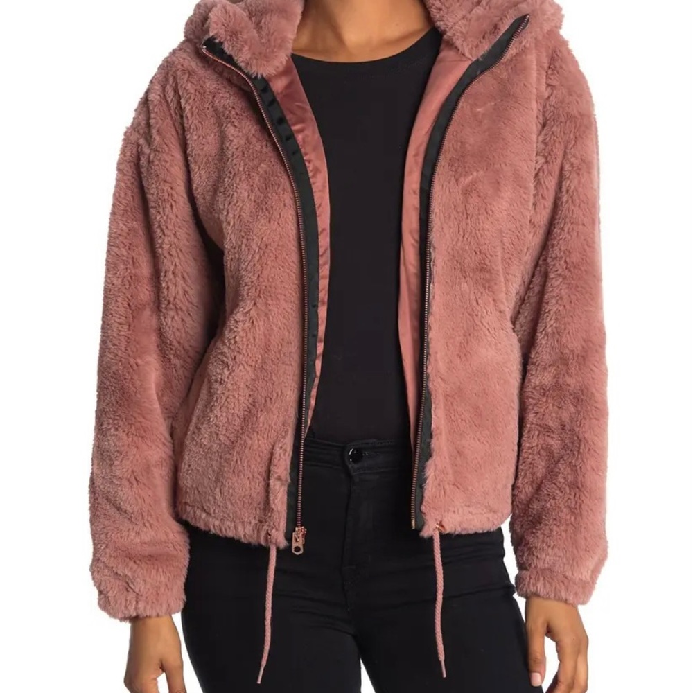 Gorgeous/Cozy Lucky Brand Faux Fur Jacket, Dusty Rose, Size Large - Picture 14 of 15